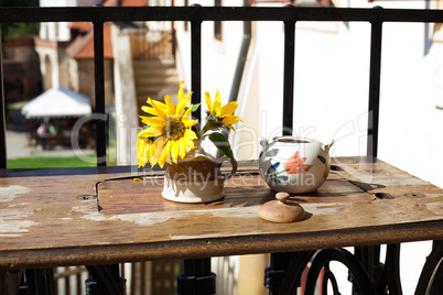 still life of flower and pot in a cafe