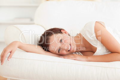 Close up of a relaxing cute woman