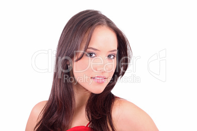 Portrait of Fresh and Beautiful brunette woman on white backgrou