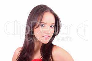 Portrait of Fresh and Beautiful brunette woman on white backgrou