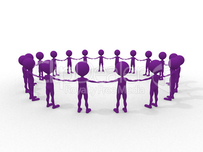Many 3d humans hand to hand in a circle