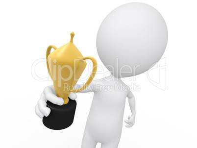 3d human icon holding golden trophy