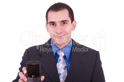 Image of man, businessman, which shows the phone