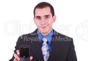 Image of man, businessman, which shows the phone