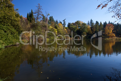 beautiful autumn landscape with colorful trees and a pond