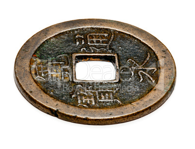 Antique chinese coin in macro
