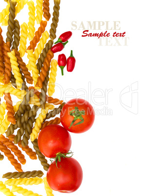 Italian Pasta with tomatoes,chilly on a white background (with s