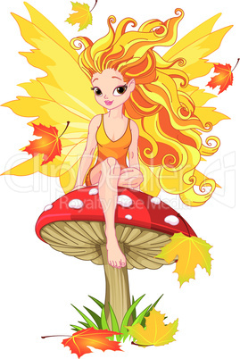 Autumn Fairy on the Mushroom