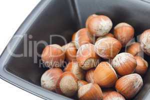 hazelnuts in a bowl isolated on white