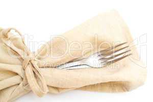 fork, knife, napkin on white background