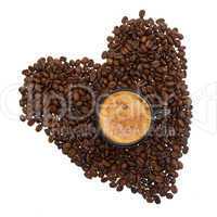 Cappuccino  and coffee beans on white background