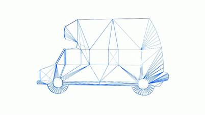Rotation of rv car.vehicle,rv,travel,trip,road,vacation,recreation,transportation,journey,drive,Grid,mesh,sketch,structure,