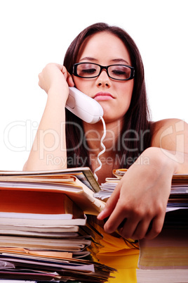 Young woman with problems and stress in the office