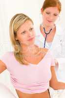 Medical doctor stethoscope examine woman patient