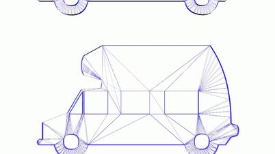 Rotation of rv car.vehicle,rv,travel,trip,road,vacation,recreation,transportation,journey,drive,Grid,mesh,sketch,structure,