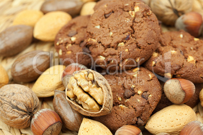 oatmeal cookies and nuts in a wicker mat