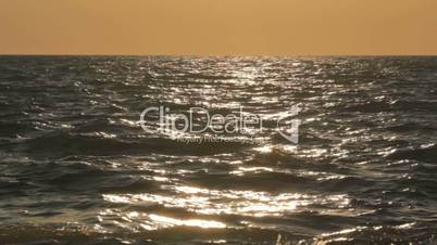 Splashing sea waves with golden sun path