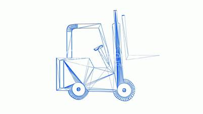 Rotation of 3D Forklift.truck,vehicle,lift,storage,transportation,warehouse,cargo,freight,Grid,mesh,sketch,structure,