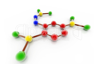 3d Model of a molecule from color spheres and rod