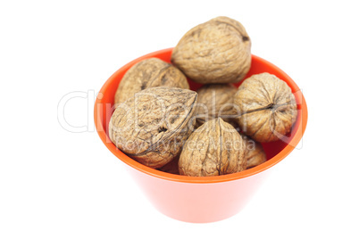 walnuts in a bowl isolated on white