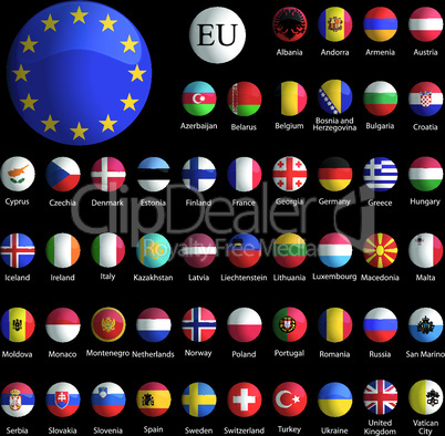 europe glossy icons collection against black