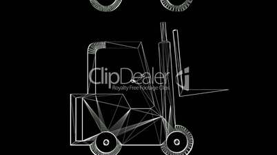 Rotation of 3D Forklift.truck,vehicle,lift,storage,transportation,warehouse,cargo,freight,Grid,mesh,sketch,structure,