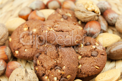 oatmeal cookies and nuts in a wicker mat