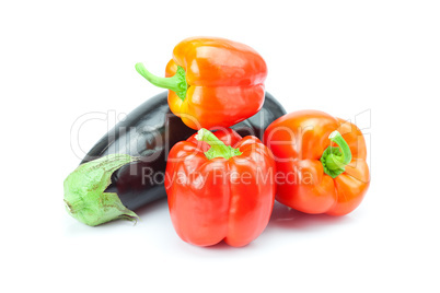 red pepper and eggplant isolated on white