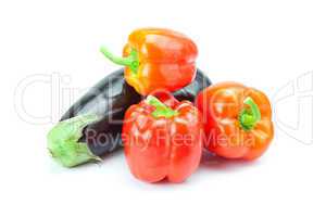 red pepper and eggplant isolated on white