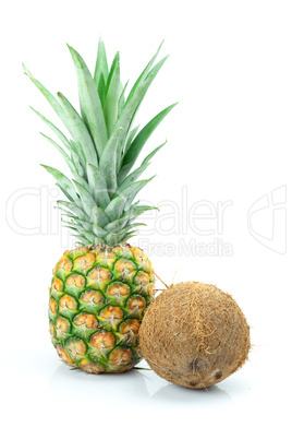 pineapple and coconut isolated on white