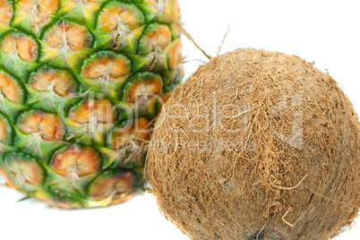 pineapple and coconut isolated on white