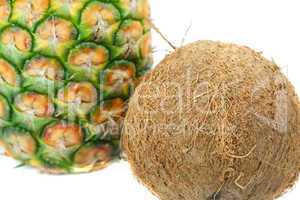 pineapple and coconut isolated on white