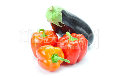 red pepper and eggplant isolated on white