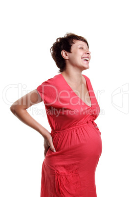 Pregnant young woman in a red shirt