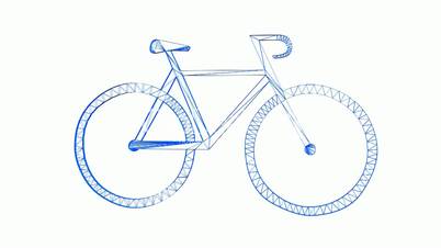 Rotation of 3D bicycle.Transportation,traffic,sports,fitness,Tour-de-France,wheel,sport,pedal,Grid,mesh,sketch,structure,