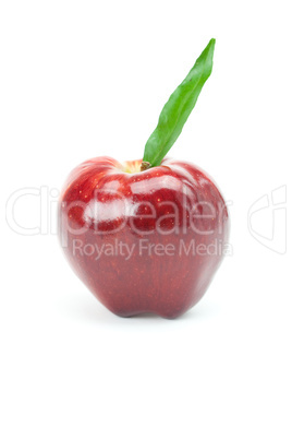 red apple with green leaf isolated on white