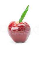 red apple with green leaf isolated on white