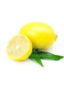 lemon with green leaf isolated on white