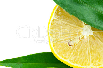 lemon with green leaf isolated on white