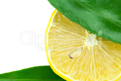 lemon with green leaf isolated on white