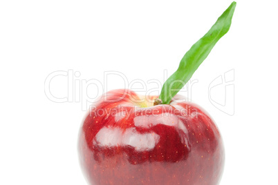 red apple with green leaf isolated on white