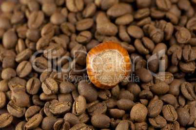 background of the coffee beans and hazelnut