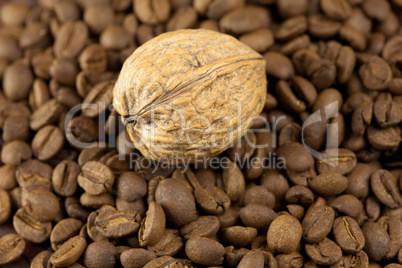 background of the coffee beans and walnuts