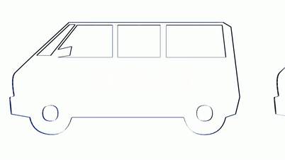 Rotation of 3D Van bus.car,transportation,bus,vehicle,coach,transport,passenger,public,Grid,mesh,sketch,structure,
