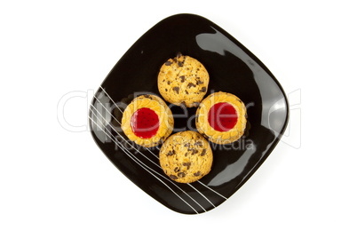 Plate of cookies isolated on white background