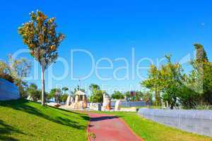 A city park with trees