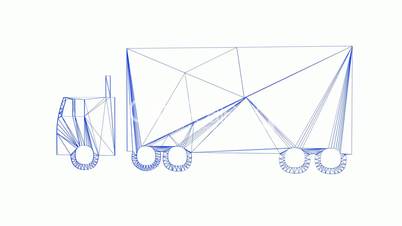 Rotation of 3D truck.automobile,shipping,transportation,freight,cargo,vehicle,highway,Grid,mesh,sketch,structure,