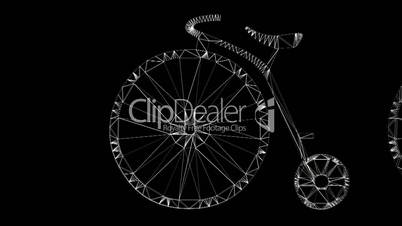 Moving of 3D bicycle.Transportation,traffic,sports,fitness,Circus,wheelbarrow,artifacts,antiques,Clowns,jugglers,clown,unicycle,drama,Toys,Grid,mesh,sketch,structure,