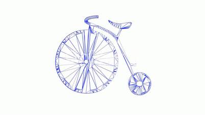 Rotation of 3D bicycle.Transportation,traffic,sports,fitness,Circus,wheelbarrow,artifacts,antiques,Clowns,jugglers,Grid,mesh,sketch,structure,clown,unicycle,drama,Toys,