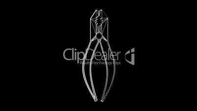 Rotation of 3D Pliers.work,metal,equipment,rubber,object,metallic,plastic,handle,Grid,mesh,sketch,structure,